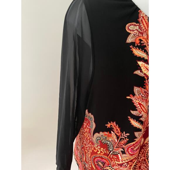 JM COLLECTION, SIZE XL, TUNIC, BLACK, GRAPHIC, SHEER SLEEVES - Picture 7 of 7